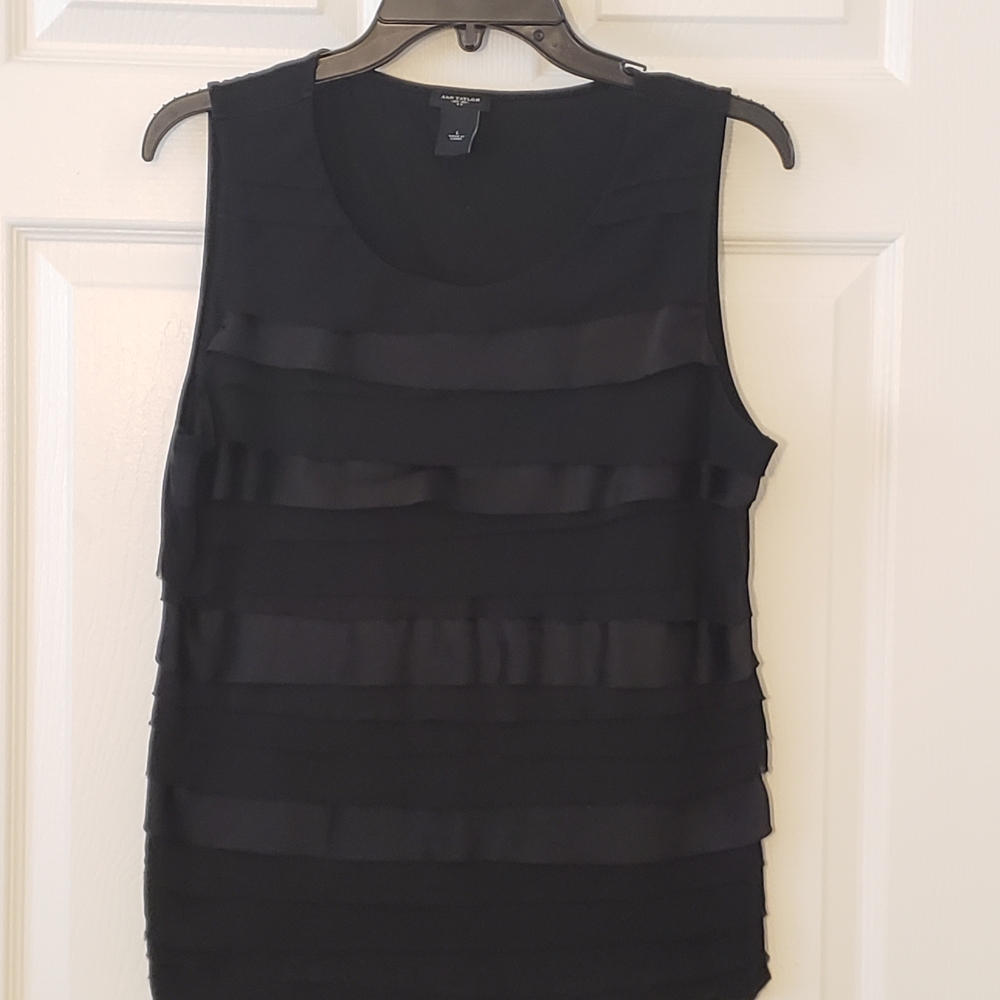 Ann Taylor Black Ruffle Tank Top | Women's L